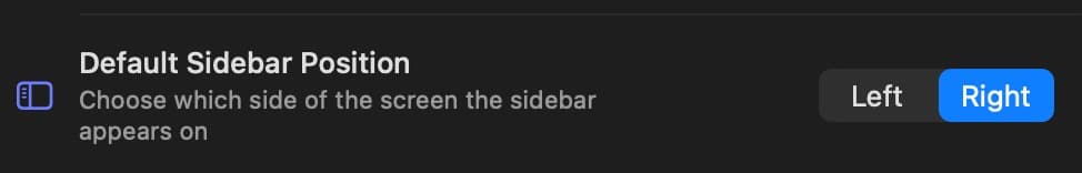 Sidebar settings in Preferences