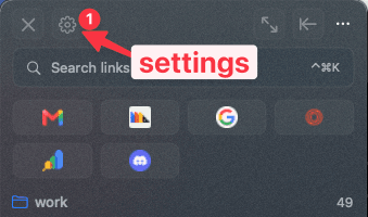 SupaSidebar sidebar with the Settings gear icon highlighted