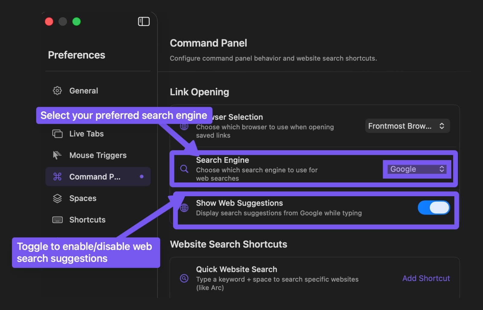 Command Panel Settings