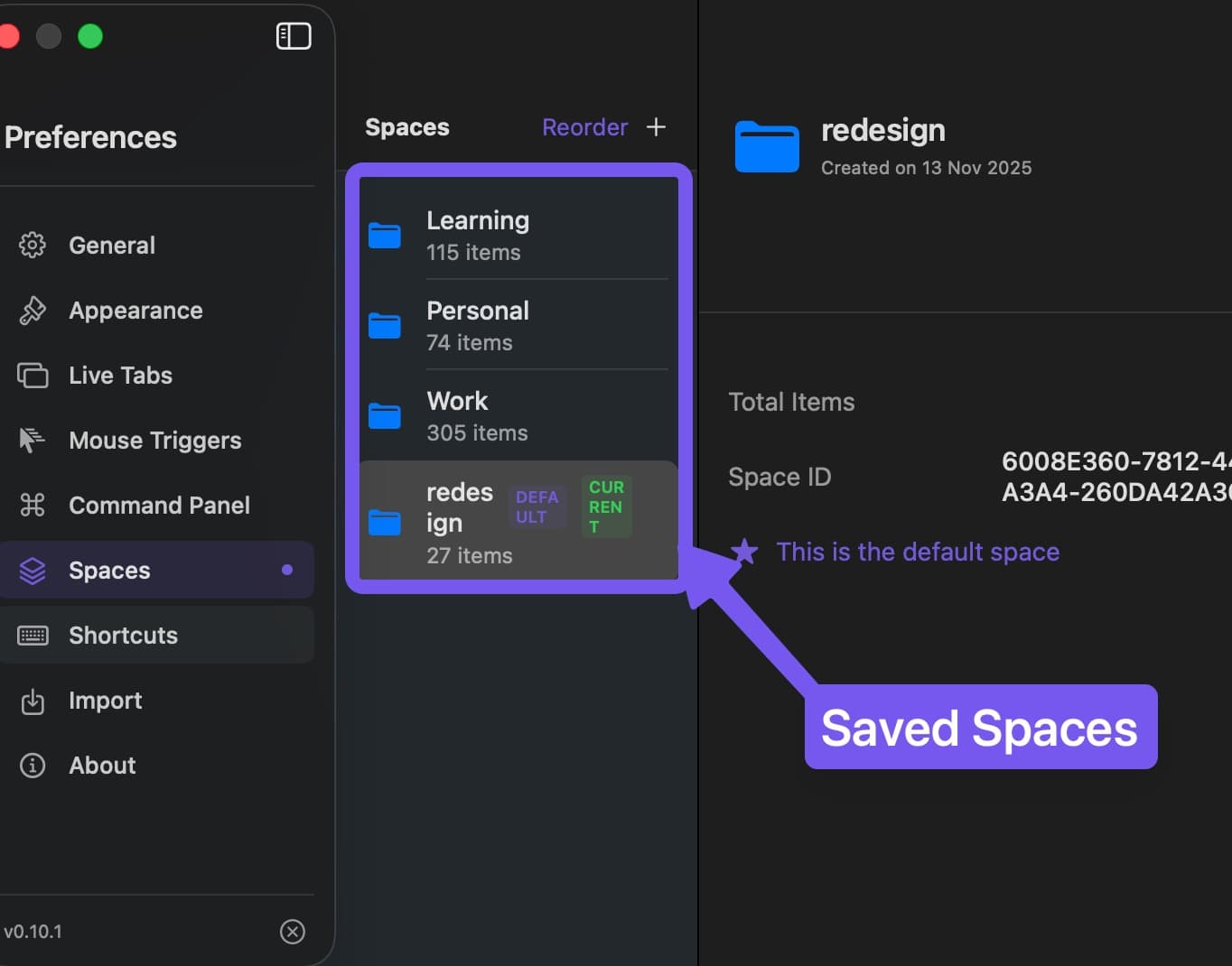 Saved Spaces
